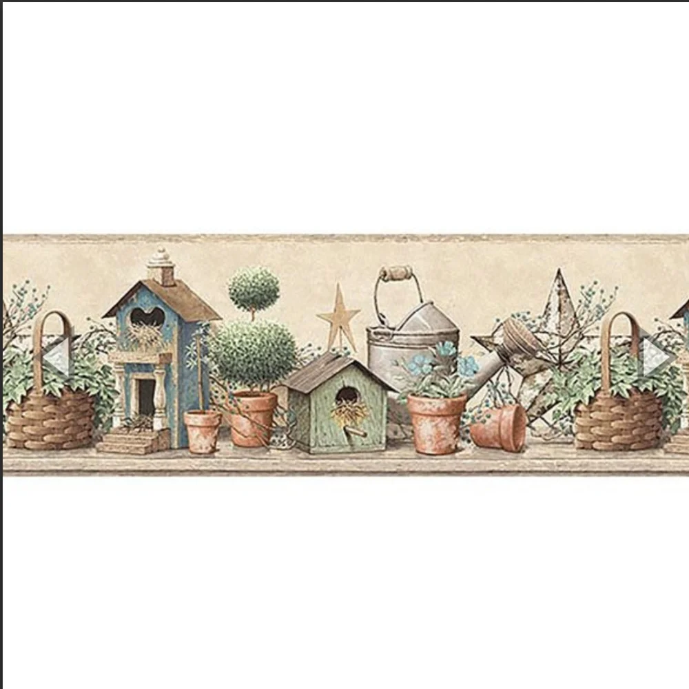 Wallpaper Border Shandi Blue Bird Hill Birdhouse